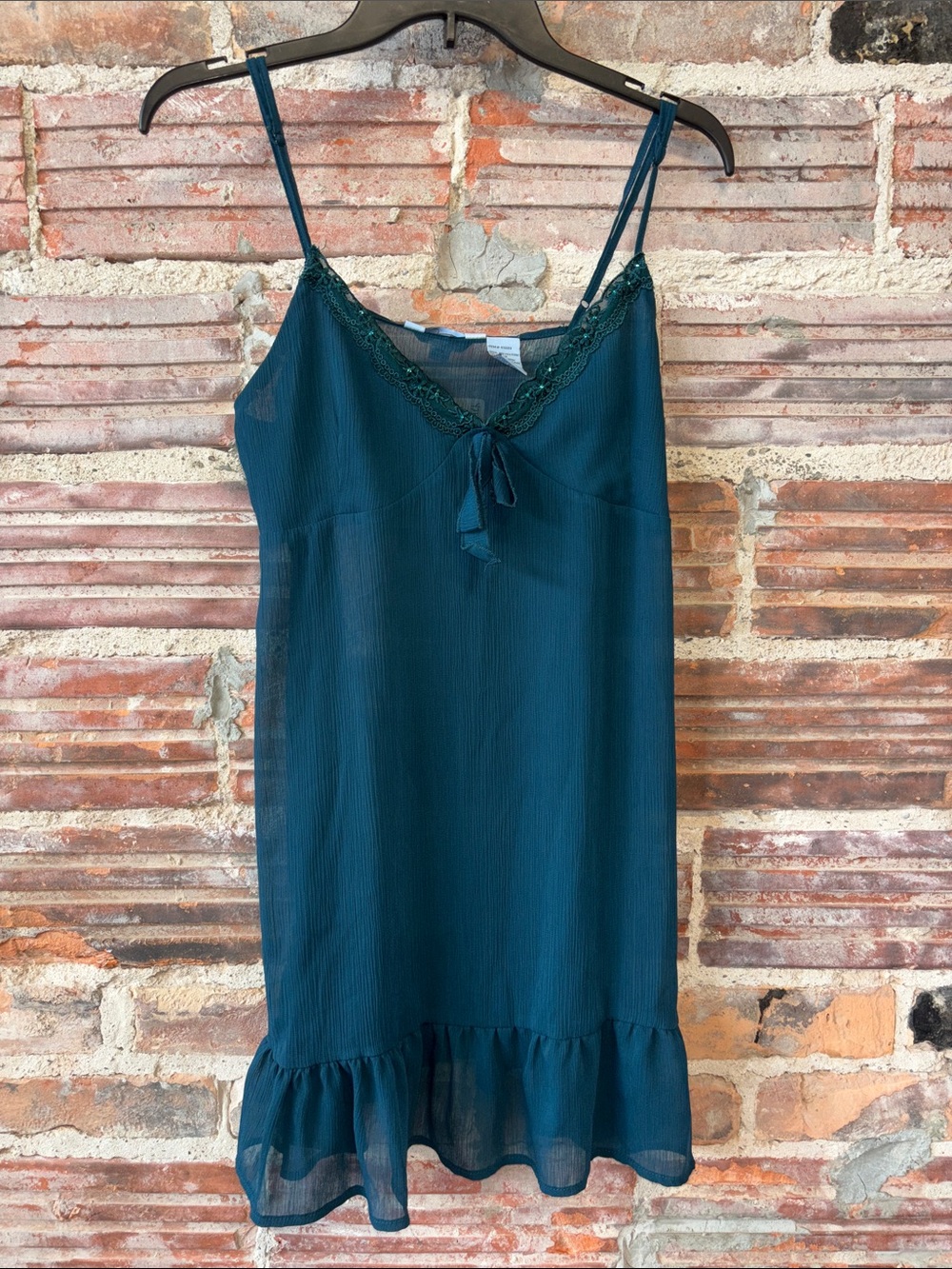 Vintage Dark Teal Beaded Lace Slip Dress